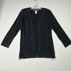 Alex Evenings Women’s Black and Silver Open Cardigan Size 10